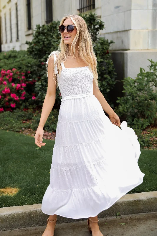 Delightful Impulse White Tiered Maxi Dress Comfortable Casual Maxi Dress