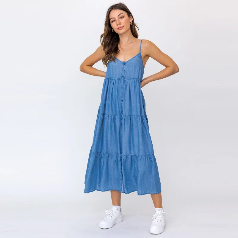Denim Maxi Dress Chic Boho Print Maxi Dress
