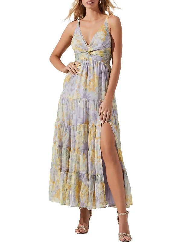 Elsa Womens Printed Long Maxi Dress Comfortable T-Shirt Maxi Dress