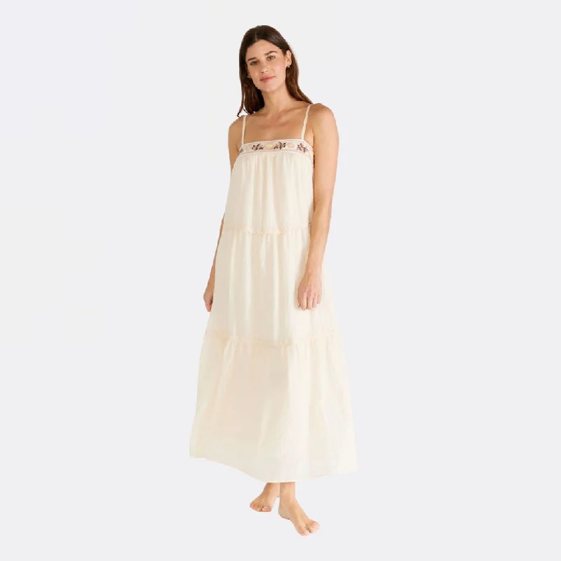Embroidered Square Neck Tiered Maxi Dress (Light Peach) Elegant Silk Maxi Dress