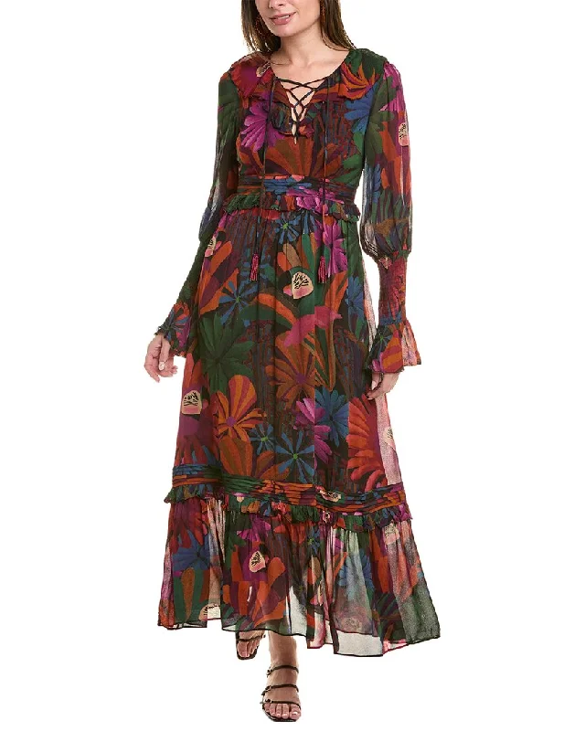 FARM Rio Bird Flowers Maxi Dress Fashionable Button-Down Maxi Dress