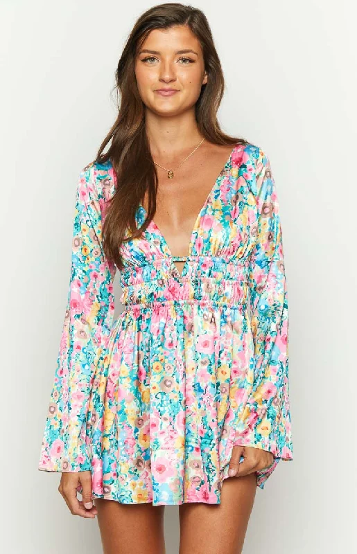 Genovia Floral Long Sleeve Mini Dress Fashionable Summer Mini Dress