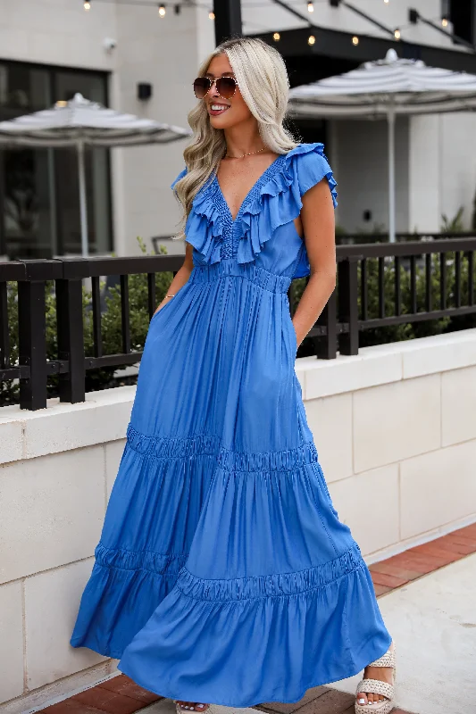 Gorgeous Occasion Blue Maxi Dress Fashionable Off-Shoulder Maxi Dress