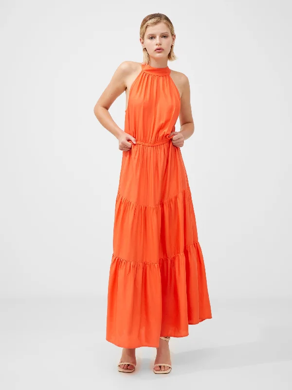 Halter Viscose Tiered Maxi Dress Chic Summer Maxi Dress