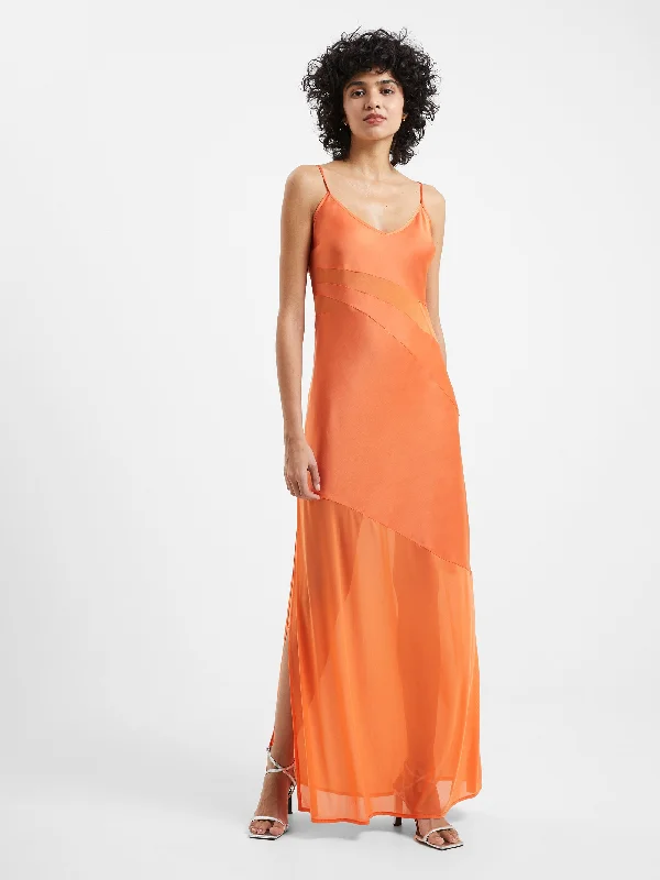 Inu Satin Strappy Mesh Maxi Dress Fashionable Off-Shoulder Maxi Dress