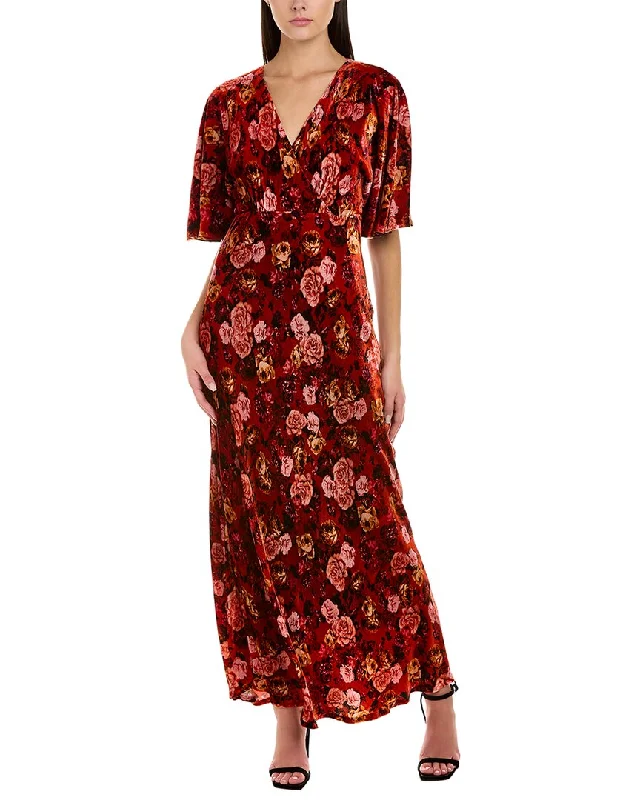 Johnny Was Alanis Silk-Blend Maxi Dress Trendy Off-Shoulder Ruffle Maxi Dress