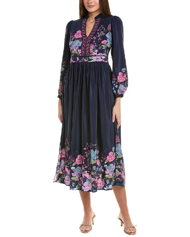 Johnny Was Valeria Silk Maxi Dress Classic Solid Maxi Dress