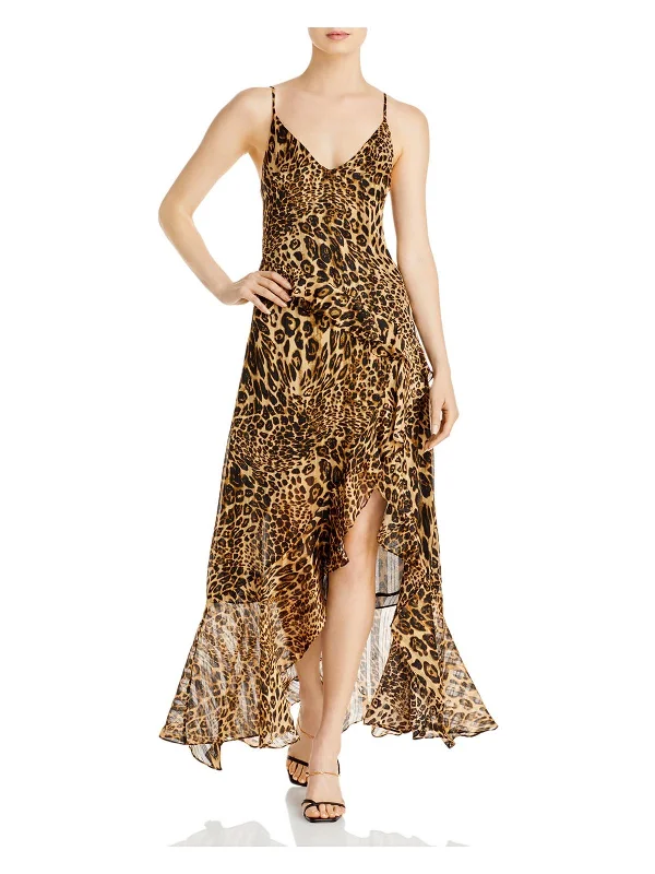 Juniors Jemima Womens Metallic Ruffle Maxi Dress Stylish Off-Shoulder Maxi Dress