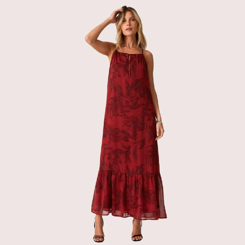 Kiriana Halter Maxi Dress (Wine + Charcoal) Comfortable Cotton Maxi Dress