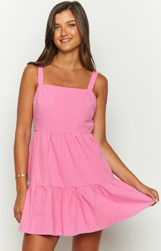 Lara Pink Baby Doll Mini Dress Trendy Off-Shoulder Dress Mini