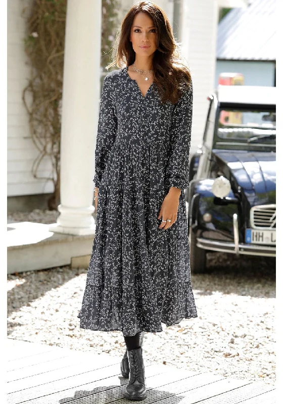 LASCANA Long Sleeve Maxi Dress Elegant Velvet Maxi Dress