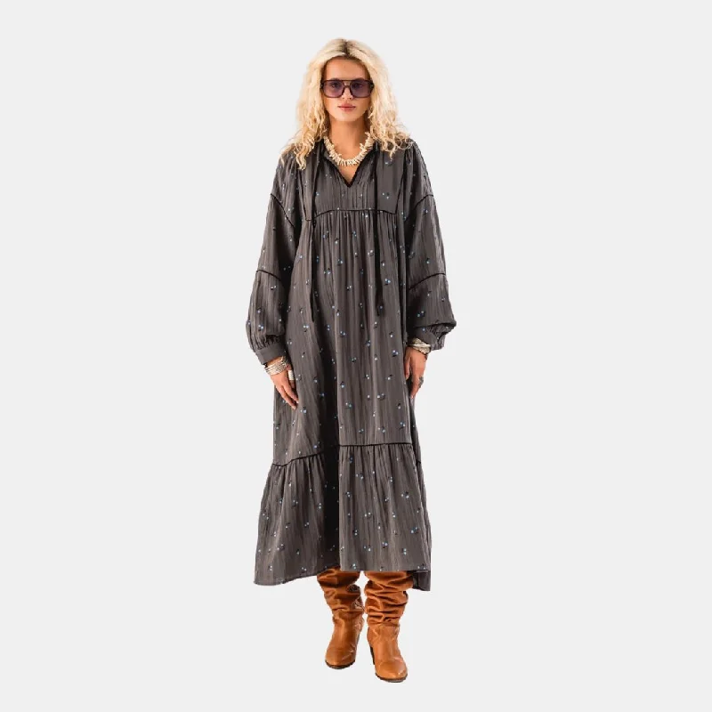 LatourLL Maxi Dress (Grey) Stylish Long Sleeve Maxi Dress