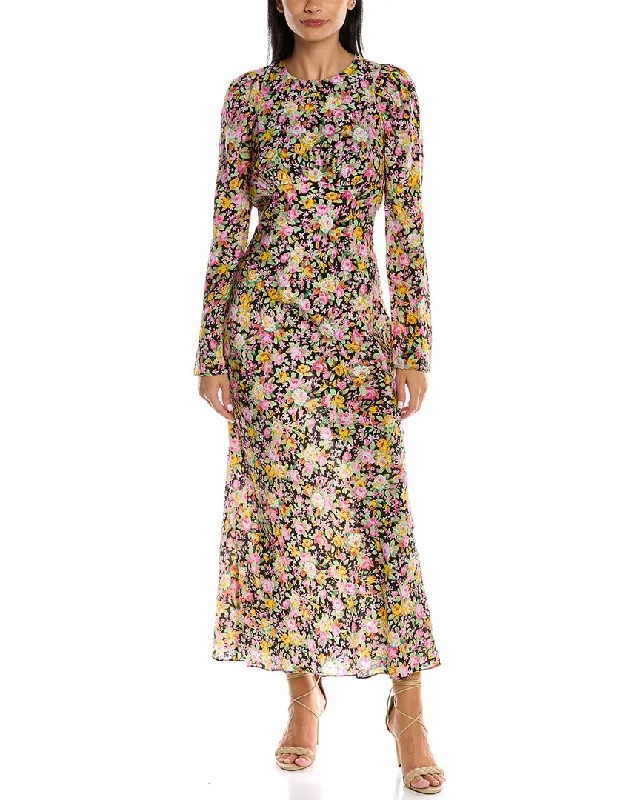 Les Reveries Pleated Sleeve Silk Maxi Dress Comfortable Bohemian Maxi Dress