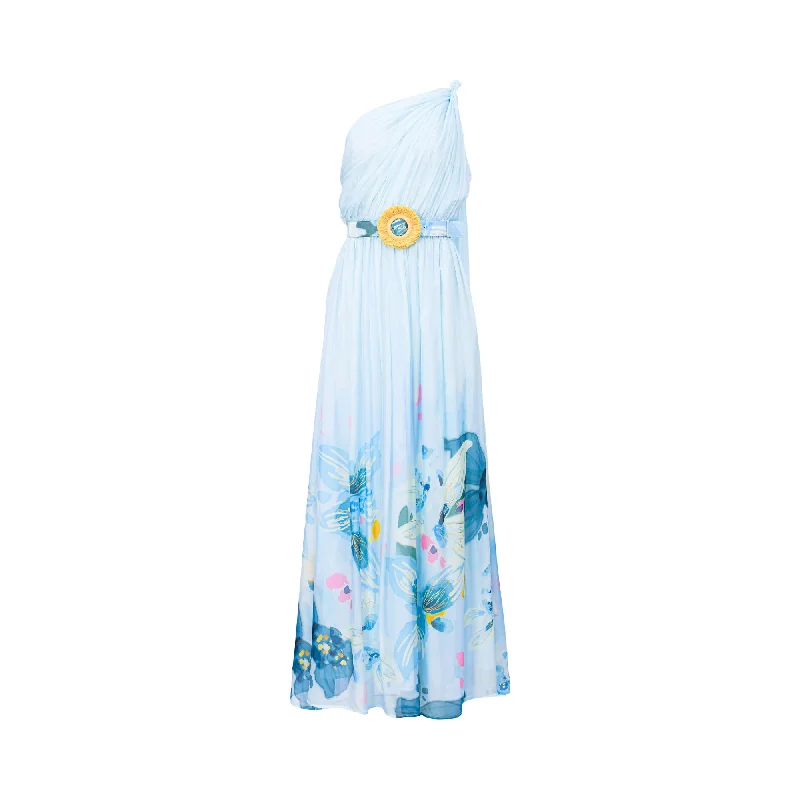 Leo Lin Women's Adriana One Shoulder Maxi Dress Tranquility Print Cozy Maxi Dress with Slit