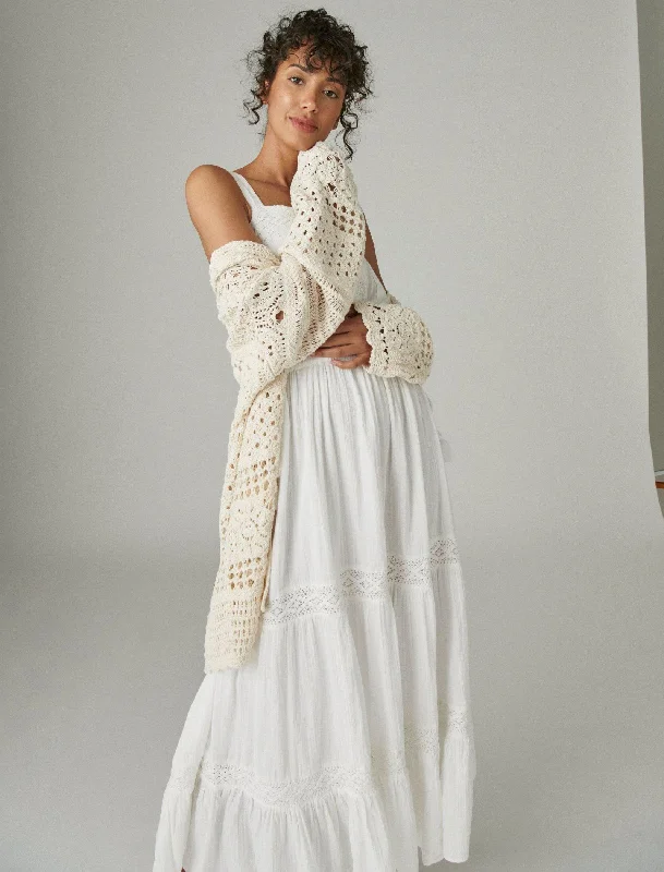 Lucky Brand Women's Lace Tiered Maxi Dress Fashionable Faux Wrap Maxi Dress
