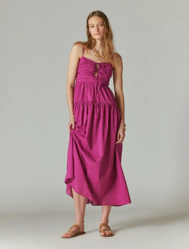 Lucky Brand Women's Poplin Cutout Maxi Dress Comfortable Maxi Dress with Slits