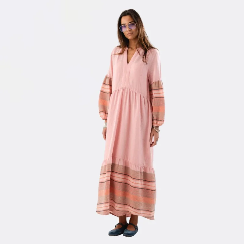 MarnieLL Maxi Dress LS (Dusty Rose) Comfortable Pleated Maxi Dress