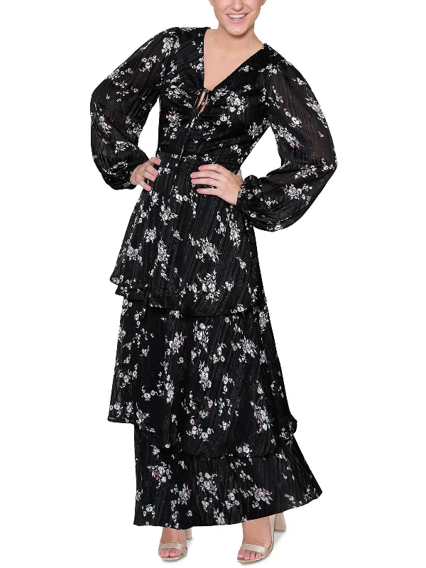 Monroe Womens Metallic Long Maxi Dress Stylish V-Neck Maxi Dress