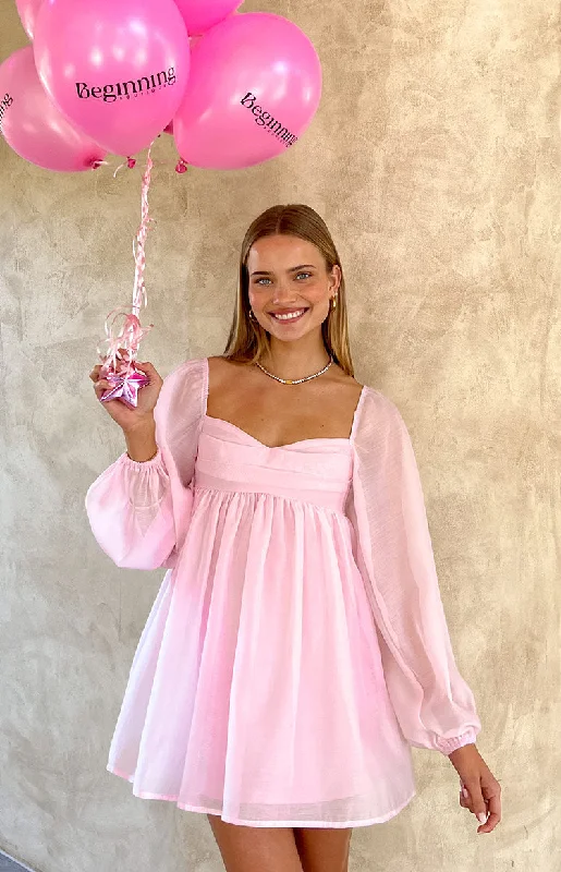 Narla Pink Long Sleeve Mini Dress Elegant Tulle Mini Dress