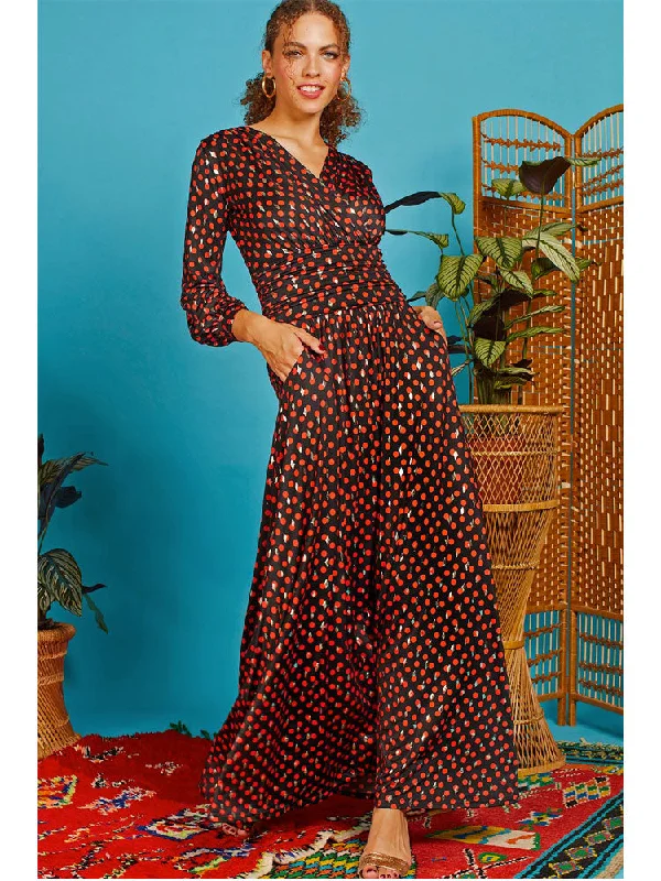 Onjenu Sharon Maxi Dress Evening Dot Orange Cozy Knitted Maxi Dress