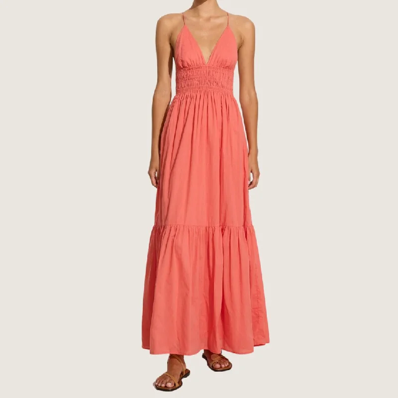 Palmilla Maxi Dress (Melon) Trendy Short Sleeve Maxi Dress