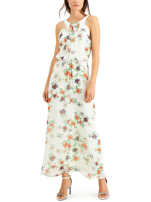 Petites Womens Chiffon Long Maxi Dress Chic Summer Floral Maxi Dress