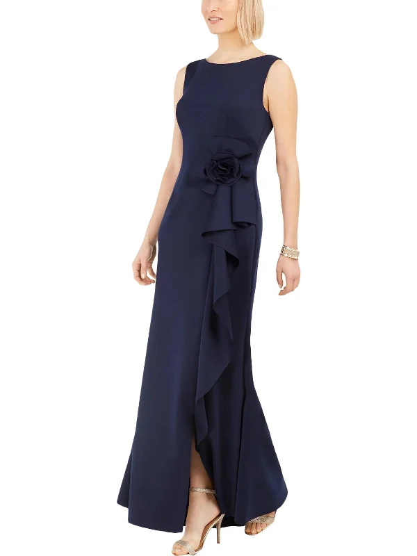 Petites Womens Ruffled Long Maxi Dress Trendy Button Front Maxi Dress