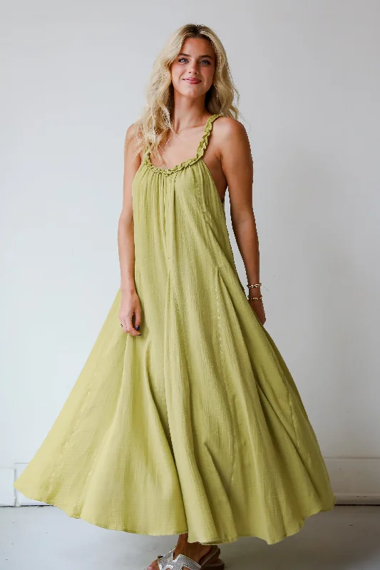 FINAL SALE - Pleasantly Perfect Lime Linen Maxi Dress Elegant Maxi Dress with Drapes