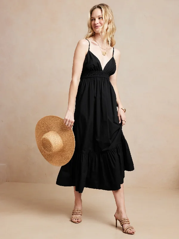 Poplin Maxi Dress Comfortable Ruffle Hem Maxi Dress