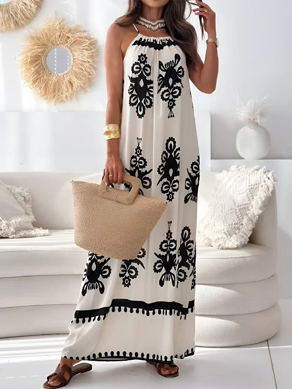Printed Spaghetti Strap Sleeveless Maxi Dress Fashionable Sheer Maxi Dress