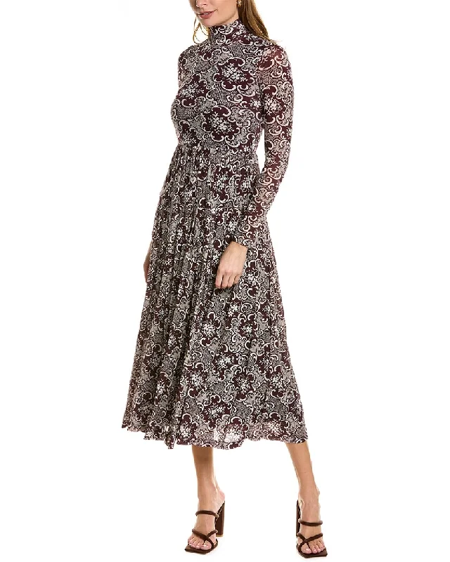 Rebecca Taylor Rochelle Fleur Pleated Maxi Dress Trendy Maxi Dress with Bow