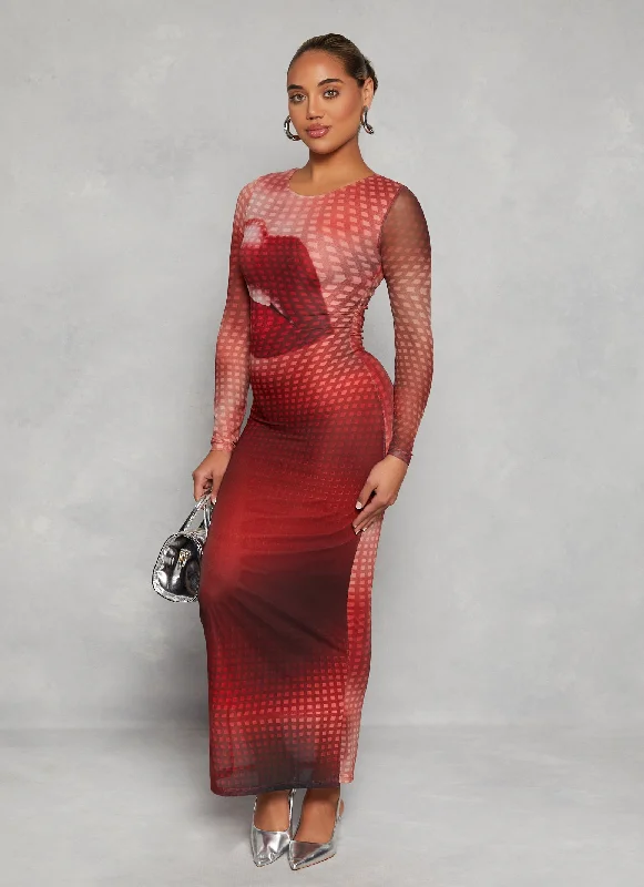 Almost Famous Mesh Lip Graphic Maxi Dress Classic Black Maxi Dress