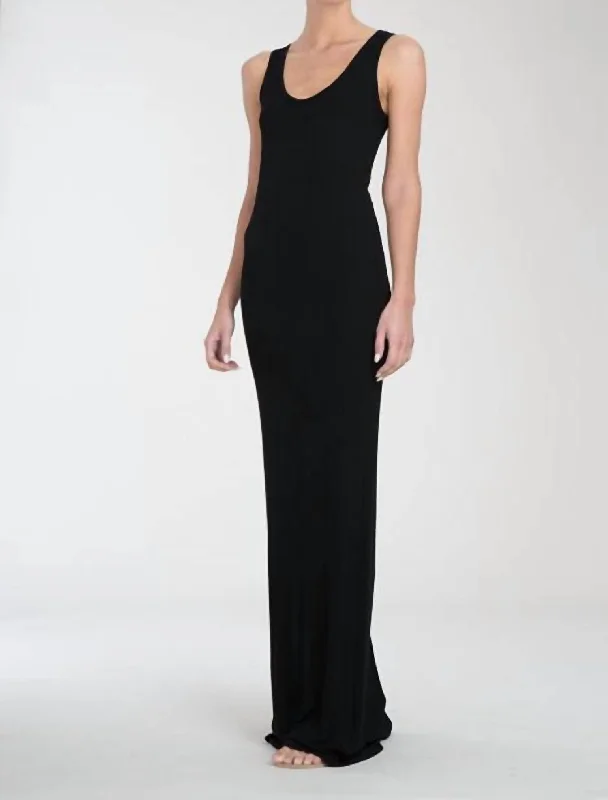 Rib Tank Maxi Dress In Black Comfortable Long-Sleeve Maxi Dress