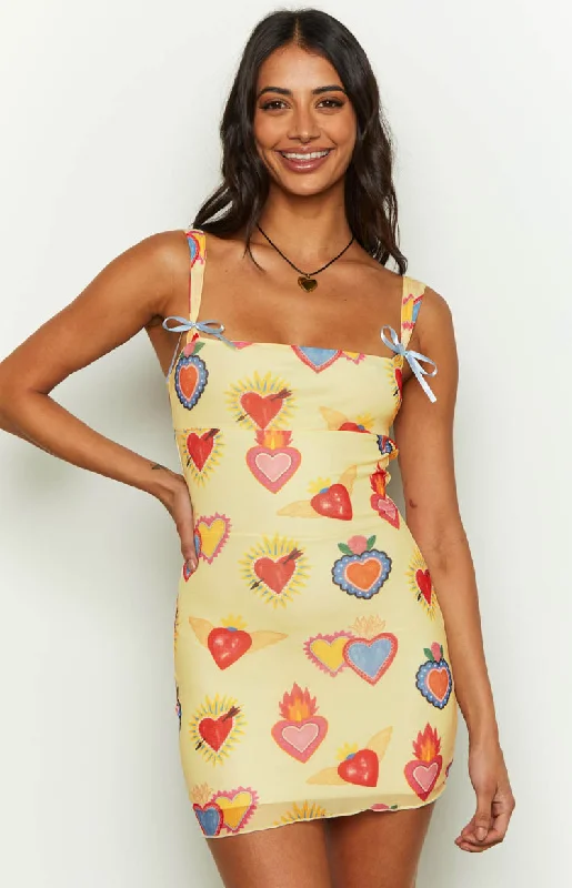 Romeo Yellow Print Mini Dress Trendy Tie-Dye Mini Dress