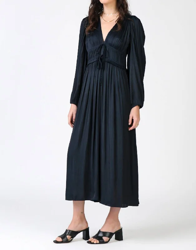 Sidonie Pleated Maxi Dress In Dark Navy Classic Solid Maxi Dress