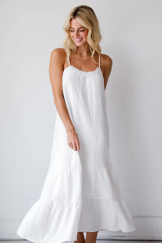 FINAL SALE - Sunkissed Cutie White Linen Maxi Dress Trendy Maxi Dress with Straps