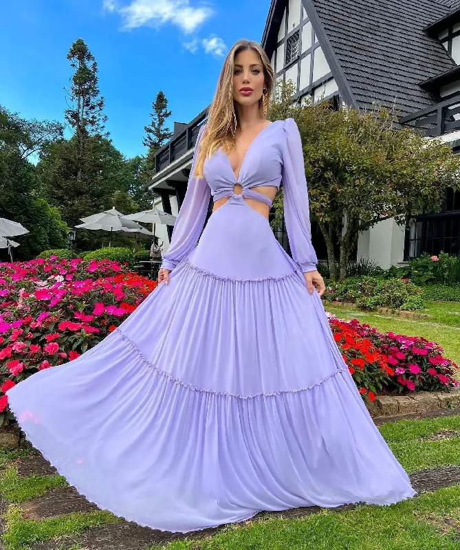 Susan Summer Maxi Dress in Lavender Elegant Lace-Up Maxi Dress