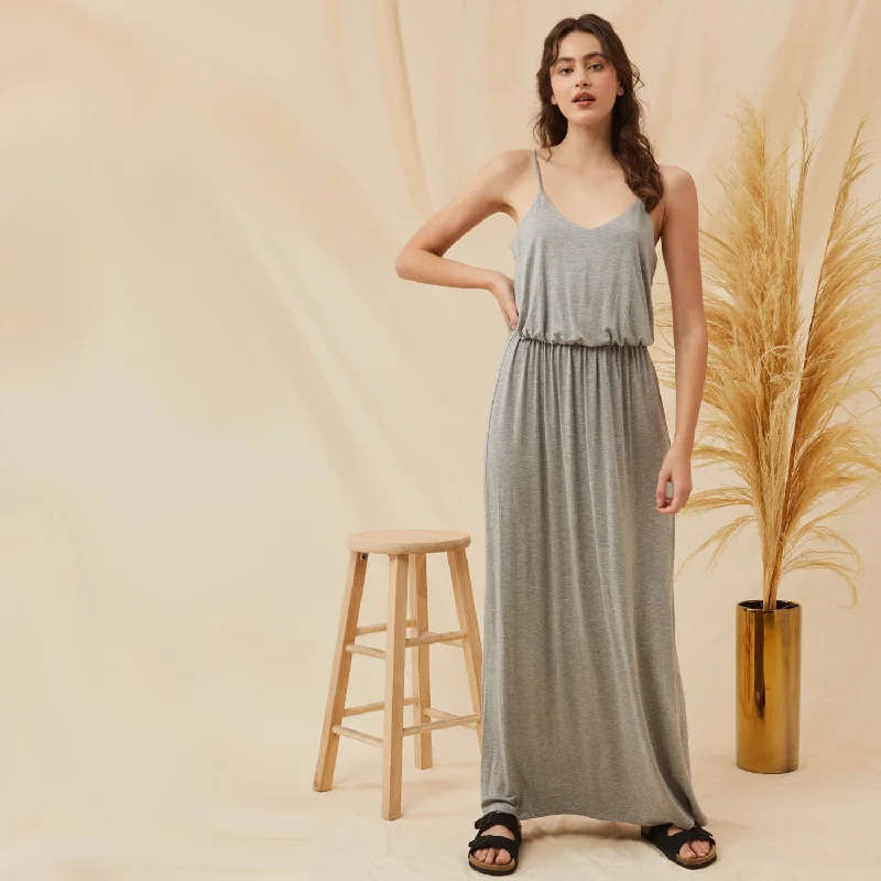 Tank Maxi Dress (Light Grey) Comfortable Ruffle Maxi Dress