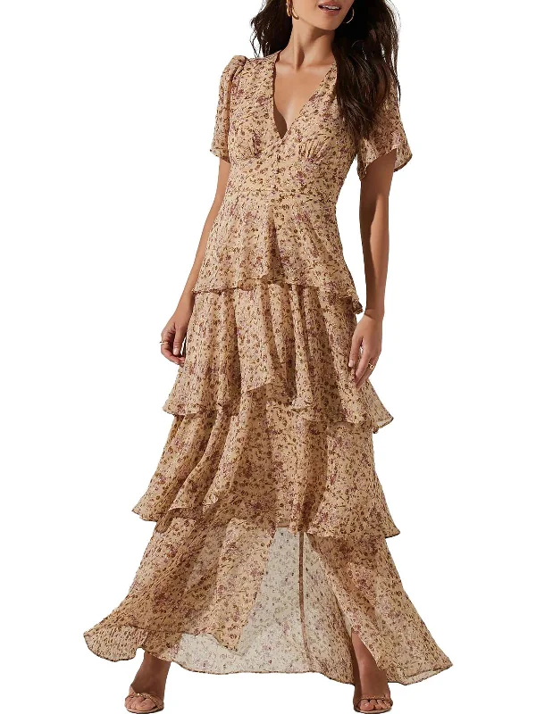 Tayla Womens Floral Long Maxi Dress Fashionable Chiffon Tiered Maxi Dress