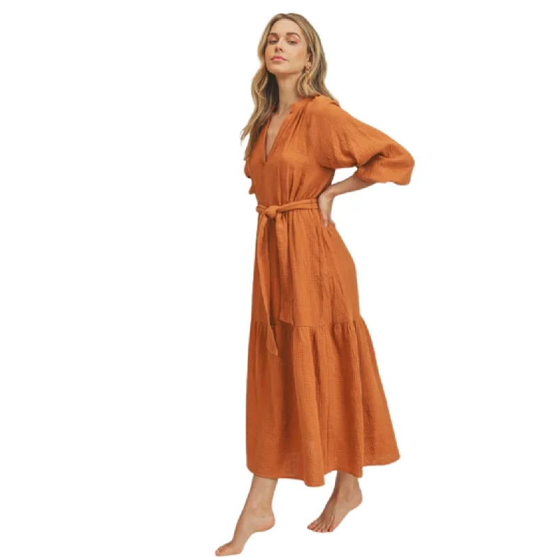 Tunic Maxi Dress (Clay) Comfortable Maxi Dress with Belt