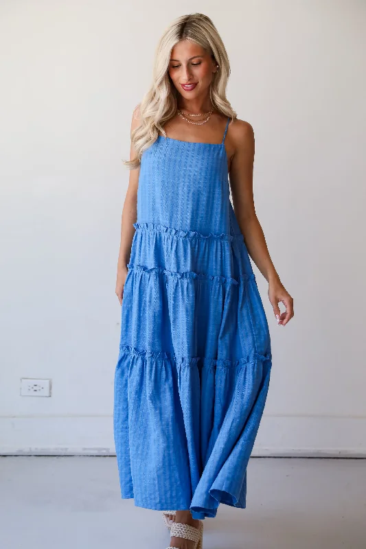 FINAL SALE - Uncommon Charm Blue Tiered Maxi Dress Cozy Maxi Dress with Slit
