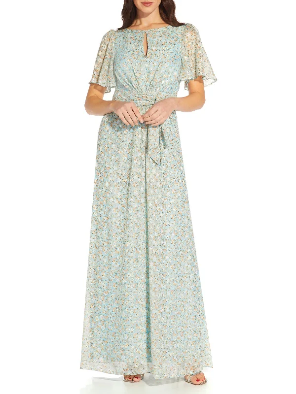 Womens Chiffon Floral Print Maxi Dress Fashionable Halter Neck Maxi Dress
