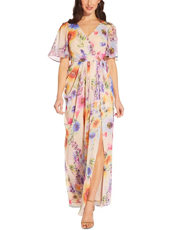 Womens Floral Flutter Sleeve Maxi Dress Comfortable Maxi Dress with Sleeves