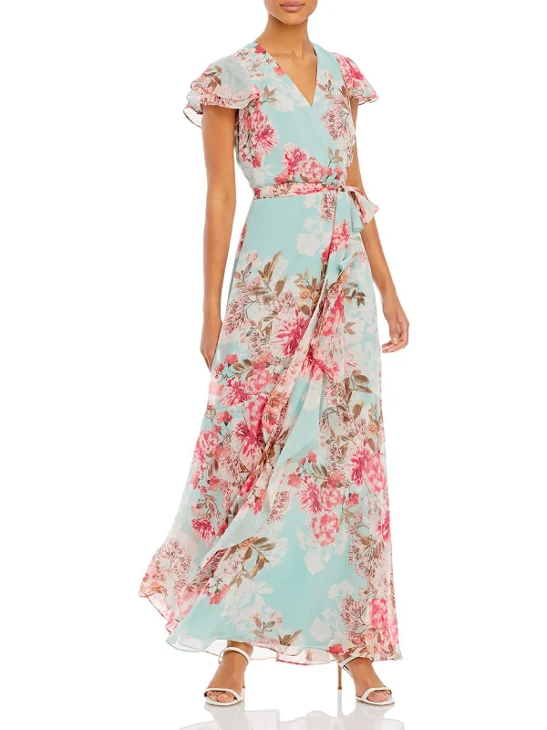 Womens Flutter Sleeve Long Maxi Dress Fashionable Sheer Maxi Dress