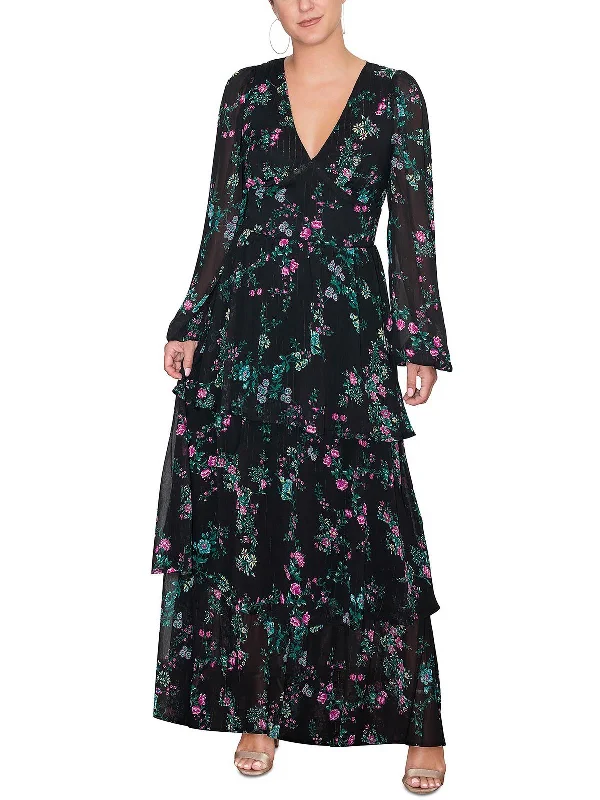 Womens Metallic Chiffon Maxi Dress Fashionable Open-Back Maxi Dress