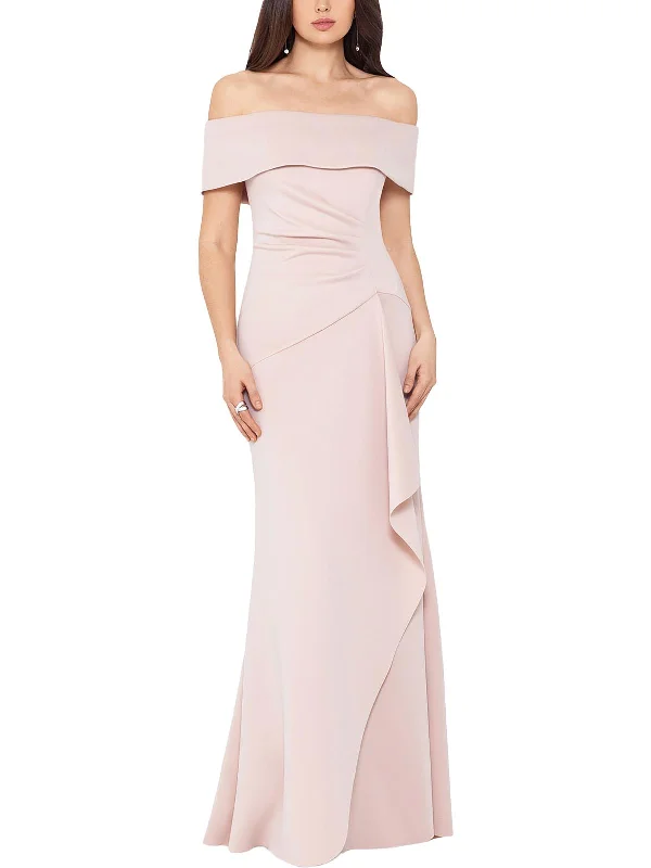 Womens Ruffled Off The Shoulder Maxi Dress Cozy Wrap Maxi Dress