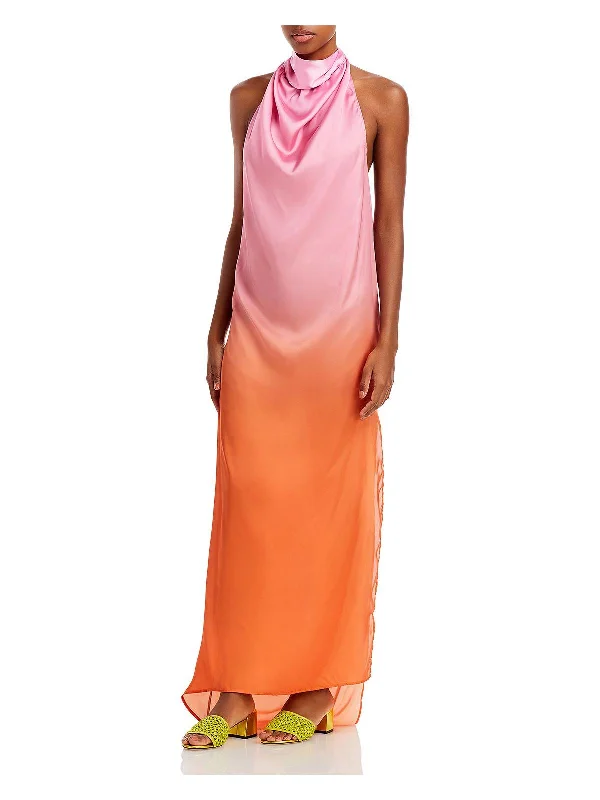 Womens Satin Open-Back Maxi Dress Stylish Maxi Dress with Pleats