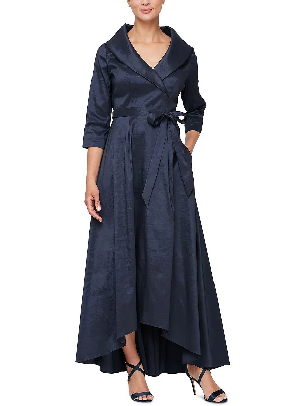 Womens Taffeta Collared Maxi Dress Comfortable Ruffle Hem Maxi Dress