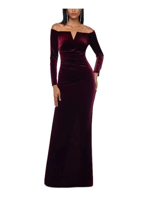 Womens Velvet Off-The-Shoulder Maxi Dress Stylish One-Shoulder Maxi Dress