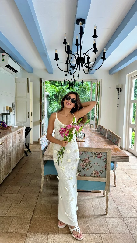 Yazu Rosette Premium Maxi Dress in White Elegant Wraparound Maxi Dress